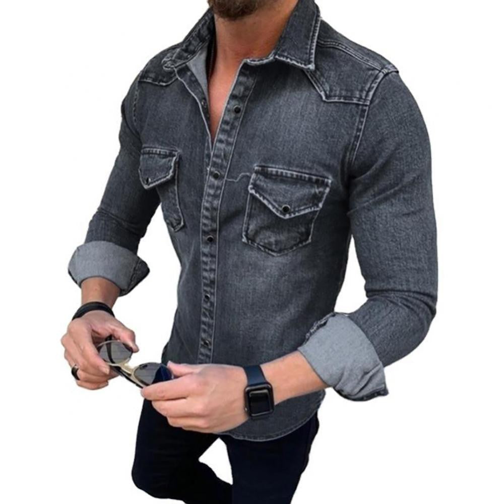 Spring Autumn Denim Shirts Men Top Long Sleeve Jeans Shirts for Men Single-breasted Casual Shirts chemise homme ??????? ???????