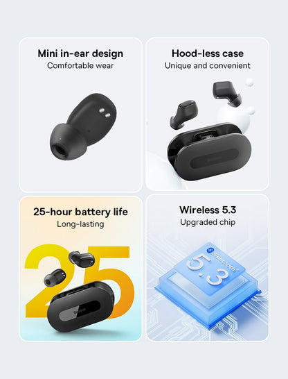 Baseus Bowie EZ10 Earphones Wireless Bluetooth 5.3 0.06' Low Latency TWS Headphone with Dual Microphones Headset HD Call Earbuds