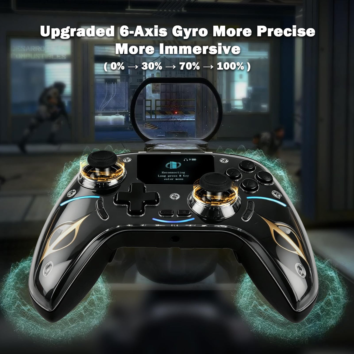 Smart Screen Wireless Game Controller, PS4 Gamepad with Display Hall Effect Joystick Trigger For IOS Andriod Table Steam Switch