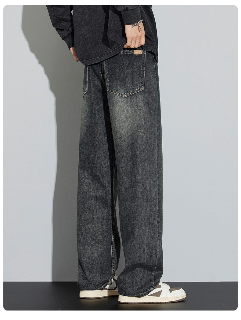 Winter Fleece Men's Warm Jeans Loose Wide Leg Thickened Thermal Retro Denim Pants Fashion Straight Streetwear Plush Trousers