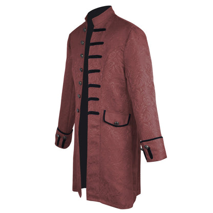 Men's Medieval Style Windbreaker Coat Vintage Lapel Jacquard Medium Length Trench Coat Halloween Party Costume Retro Outerwear