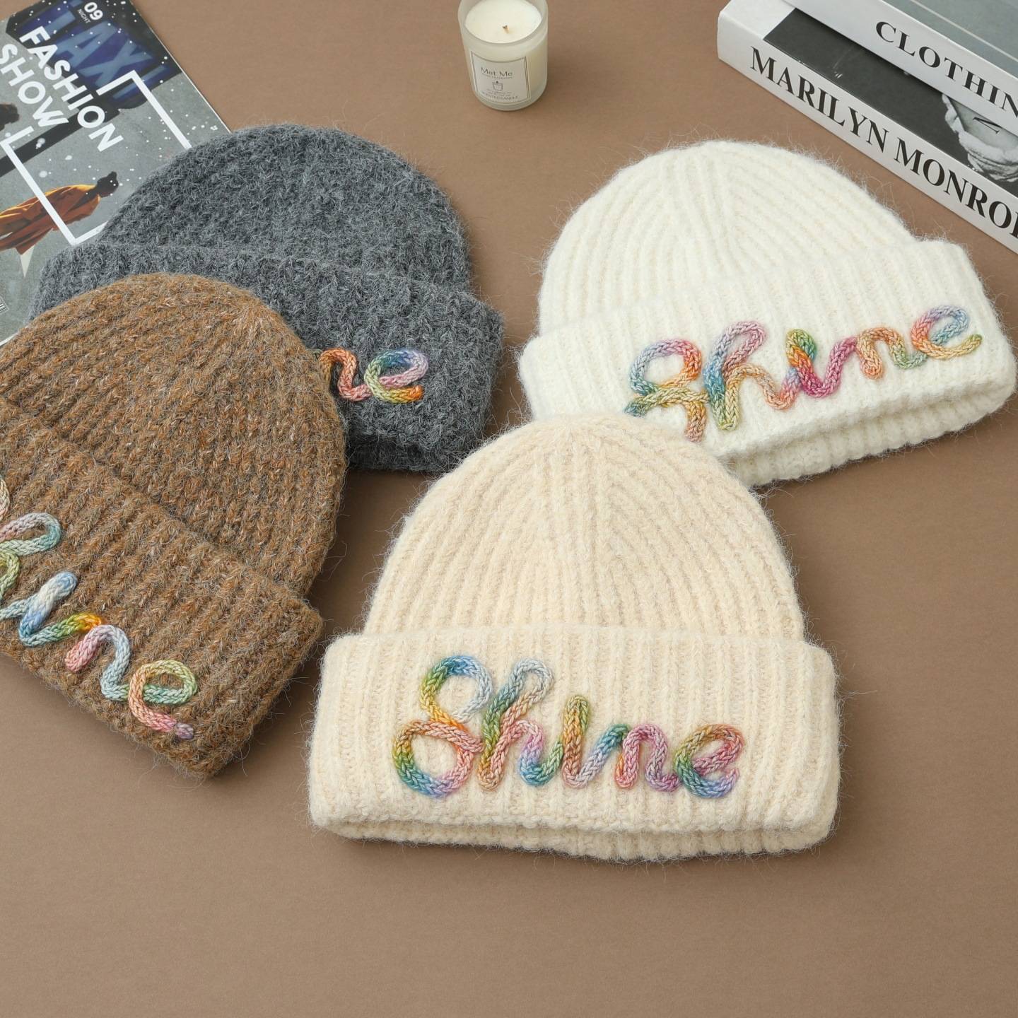 Vintage Embroidered Hats Letter Korean Version Knitted Hat for Autumn and Winter Warm Ear Protection Knitted Hats
