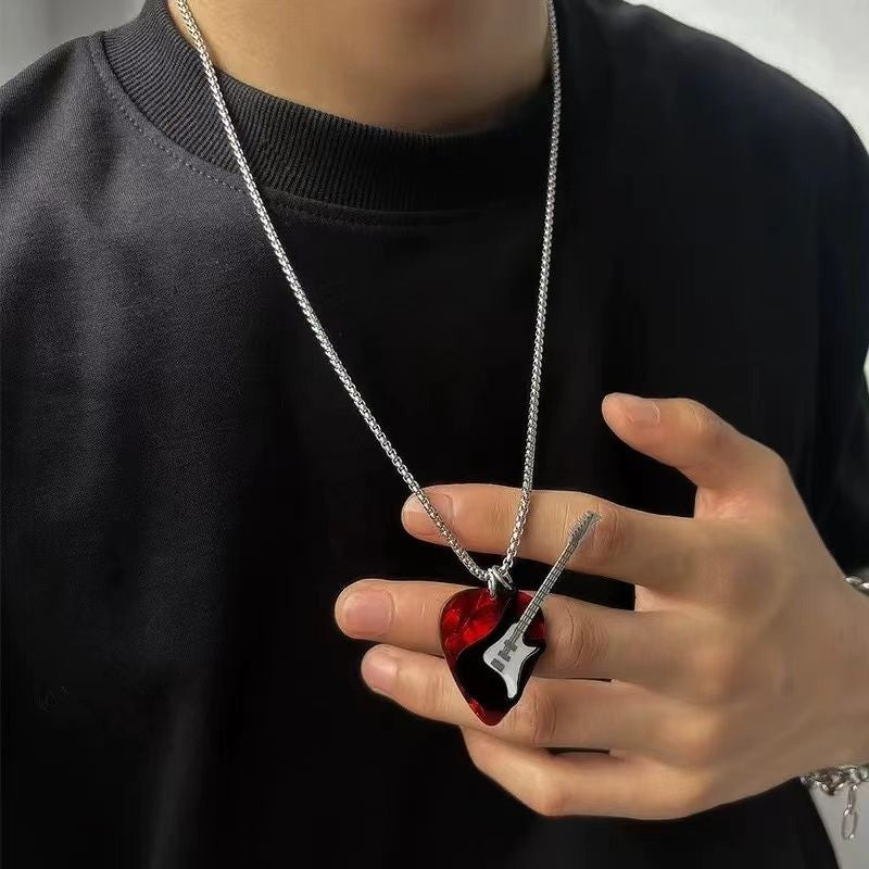1Pcs Collar Hombre Hip-Hop Guitar Pick Pendent Jewelry Necklace for Women Men Stainless Steel Chain Unisex Collier Accessories