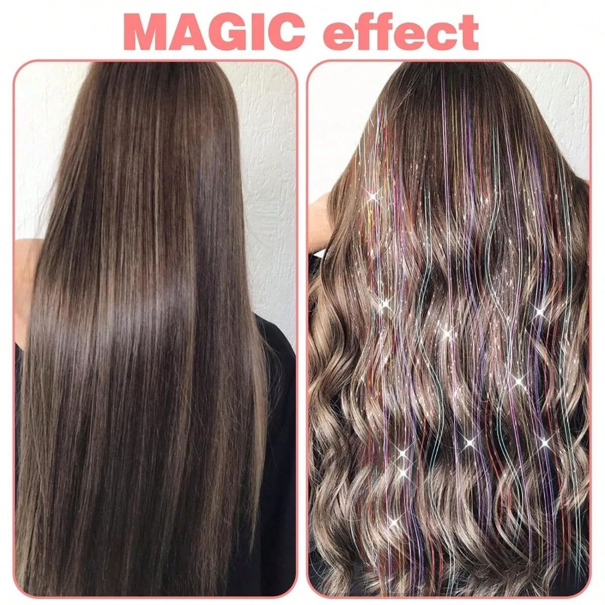 Pacote de 12 Unidades de Cabelo Extensor com Presilha, Tinsel Colorido com Brilho, Extensões de Cabelo de Fada, Acessório Cintilante para Festa de Mulheres, Meninas e Crianças
