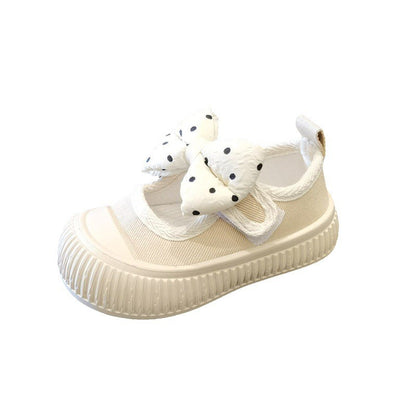 Girls Fashion Shoes Canvas Sneaker Kids Polka Dot Bow Princess Flats Breathable Baby Shoes Student Soft Sole Casual Spring Shoes