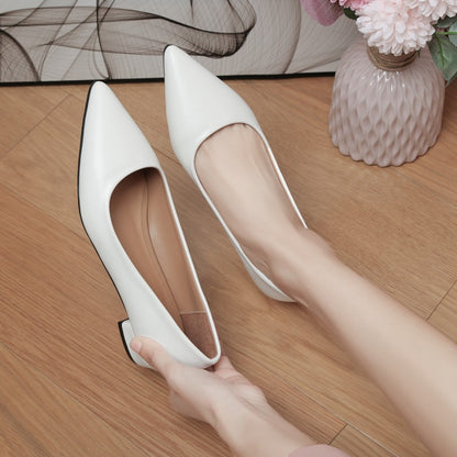 New Pointed Toe Shallow Mouth Square Heel Small Leather Shoes Women's Elegant Fashion High Heels Dress Shoes Zapatos Mujer