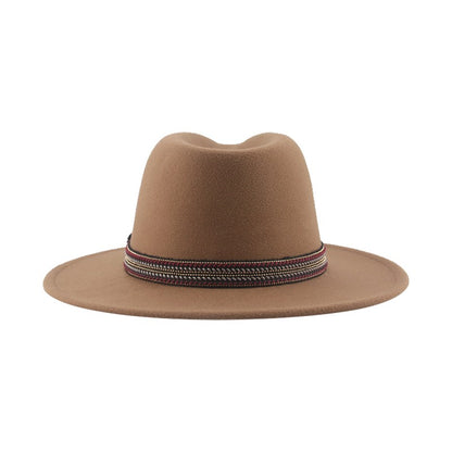 Chapéu Feminino Fedora de Feltro Sólido Casual Chapéu de Inverno Feminino Bonés Masculinos Faixa Panamá Preto Cáqui ????? ??????? Sombrero