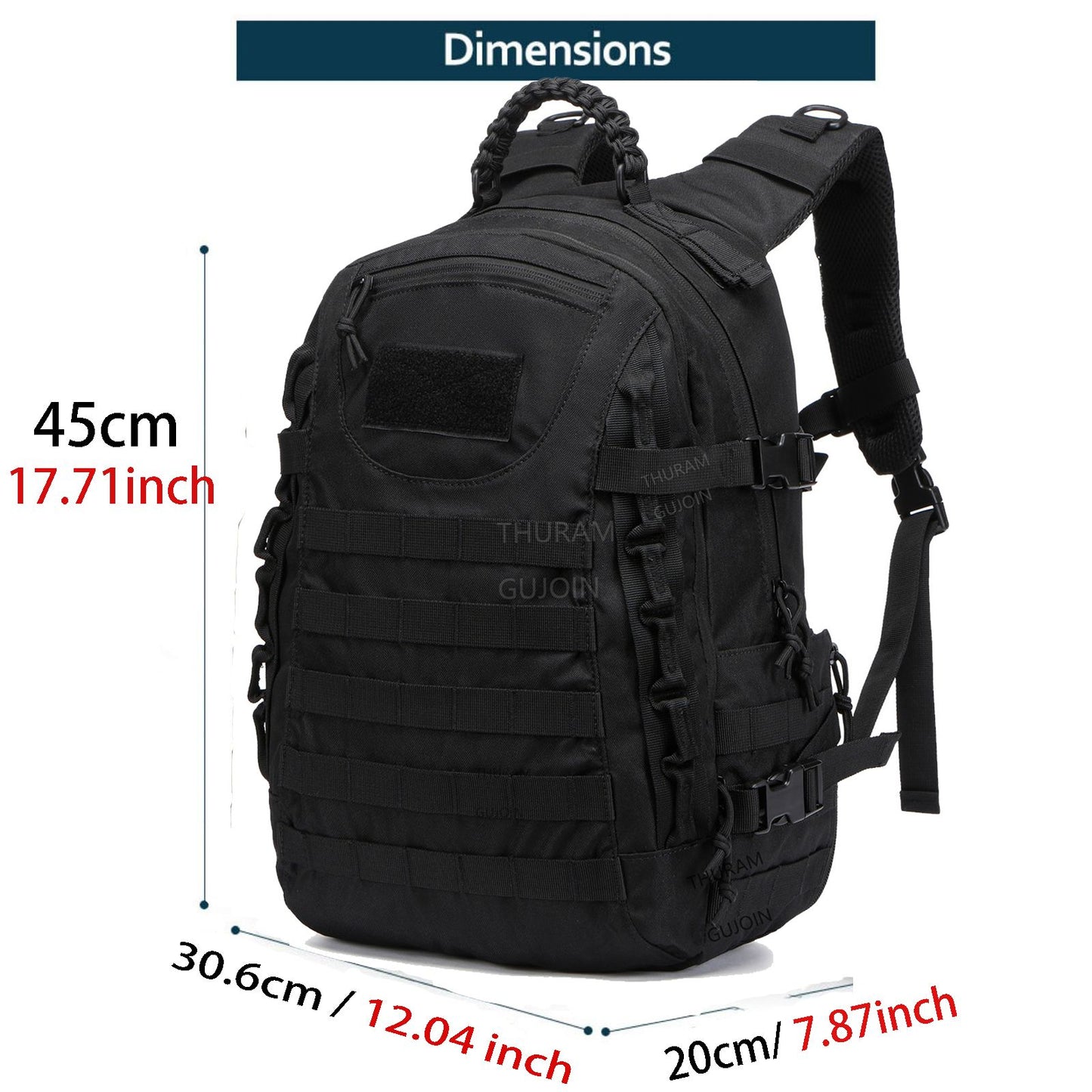 Mochila Tática de 38L, Estilo de Mochila de Grande Capacidade Impermeável para Exterior com Sistema MOLLE, para Caminhada, Acampamento, Viagem ou Mochila de Fuga