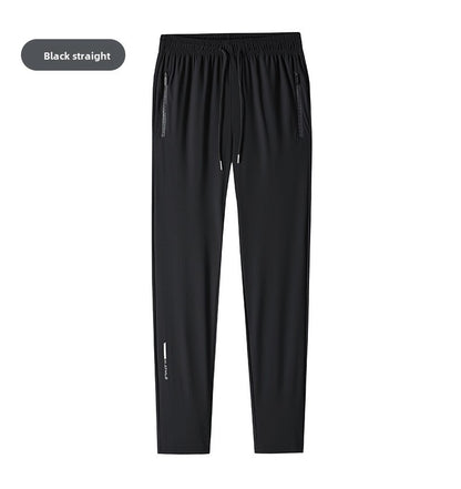 Men's solid color pants summer ice silk elastic quick drying loose sports pants suitable for casual and business wear M-8XL