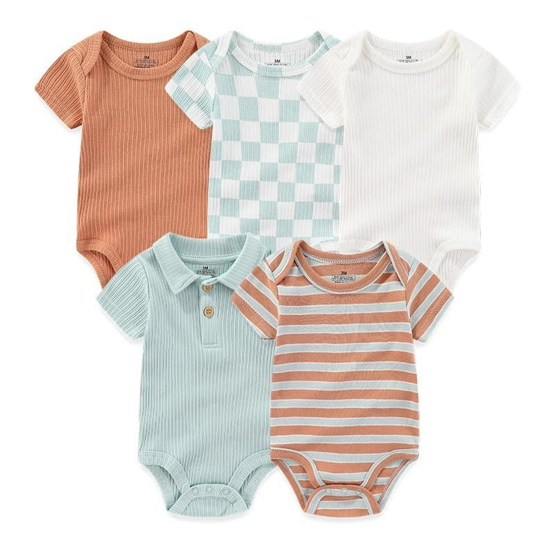 Kiddiezoom 5 Pcs/Lot Four Seasons Fashion Cartoon Short Sleeve Baby Boy Girl Bodysuits Soft 100%Cotton Newborn Onesies Clothes