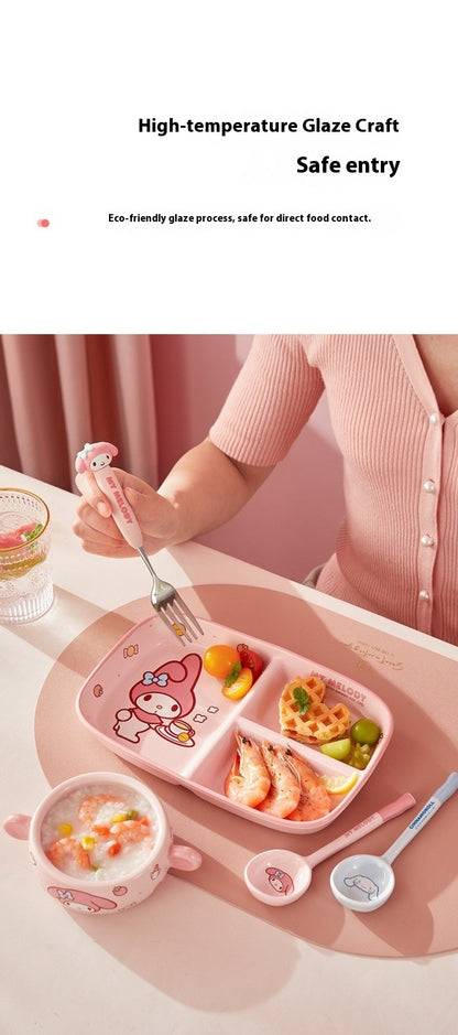 Children'S Breakfast Ceramic Dinnerware Set With Dividers Aesthetic Meal Plate And Bowl For Home Kitchen Dining Bar