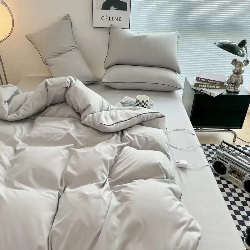 Black Bedding Set - Minimalist Queen/King Size Quilt Set 100% Cotton Plain Bed Cover Full Set (Includes Pillowcases)?