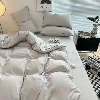 Black Bedding Set - Minimalist Queen/King Size Quilt Set 100% Cotton Plain Bed Cover Full Set (Includes Pillowcases)?