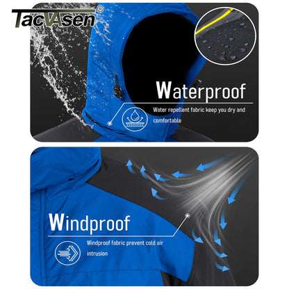Jaqueta Masculina Impermeável TACVASEN de Inverno Pesada Forrada com Lã, Jaquetas de Esqui e Snowboard, Casacos Corta-Vento com Capuz Removível