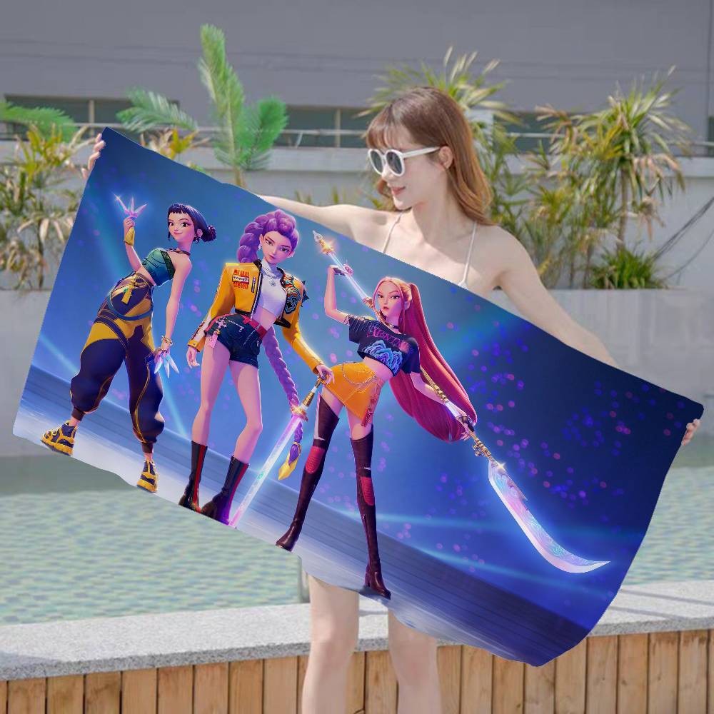 Kpop D-demon Hunters Beach Towels Shower Towel Sauna Travel Spa Microfiber Quick Dry Gym Accessories Cute Room Decor
