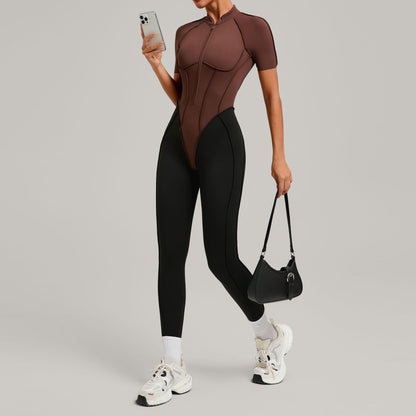 Women's New Yoga Jumpsuits with Contrasting Splicing Beauty Back Slim Fit One-piece Workout Gym Outdoor Sports Fitness Bodysuits