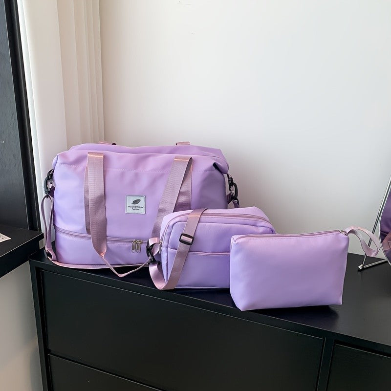 Conjunto de 3 malas de viagem em nylon, bolsa de bagagem moderna de grande capacidade, bolsa de ginástica e esporte com alça transversal, adequada para uso diário