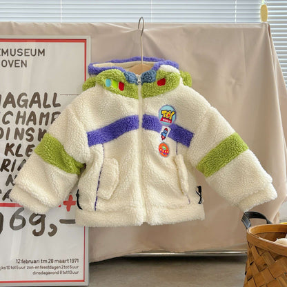 Jaqueta Infantil de Algodão Acolchoada Grossa Textura Premium com Capuz Contrastante de Cores da Disney Buzz Lightyear