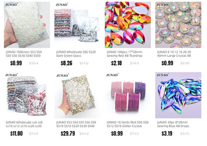 JUNAO Wholesale SS6 SS10 SS12 SS16 SS20 SS30 Flatback Glass Rhinestones Clear Cr