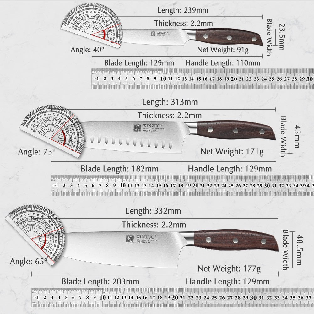 XINZUO 1PC/5PCS High Quality 3.5+5+8+8+8"  Paring Utility Cleaver Chef Knife Germany 1.4116 Stainless Steel Kitchen Knife Sets