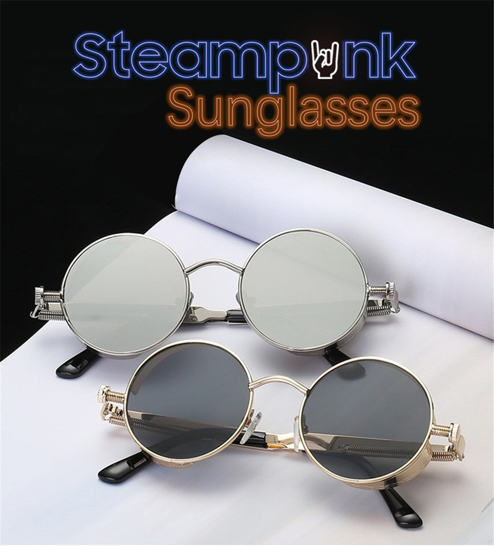 VIVIBEE Vintage Steampunk Red Sunglasses Men Round Punk Alloy Metal Retro Sun Glasses Women 2025 Goggles Gothic Style Shades