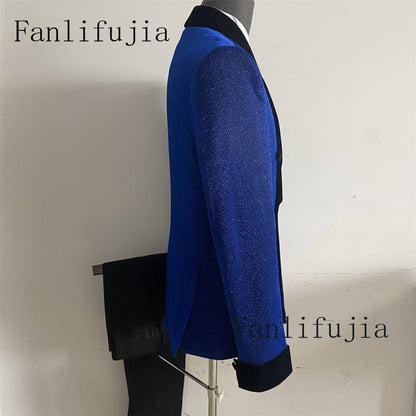 Fanlifujia Luxury Red Glitter Suits Men Groom Wedding Tuxedo Double Breasted Blazer Formal Evening Party Prom Dress 2 Pieces Set