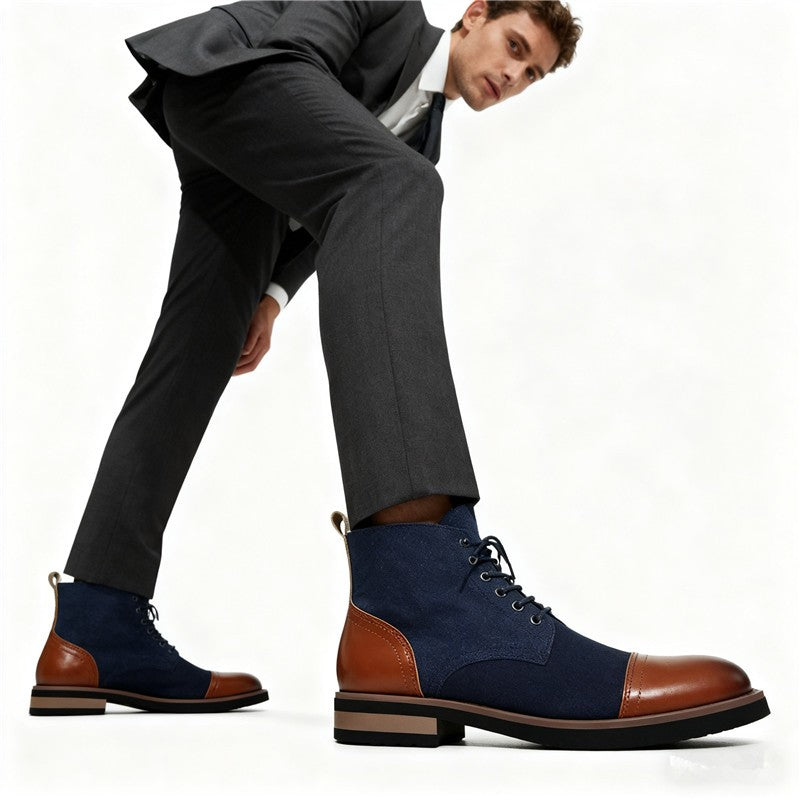 Men's Leather Lace - up Ankle Boots Retro Color - Block Formal Casual Boots Comfortable Non - slip Dress Boots For Daily Wear