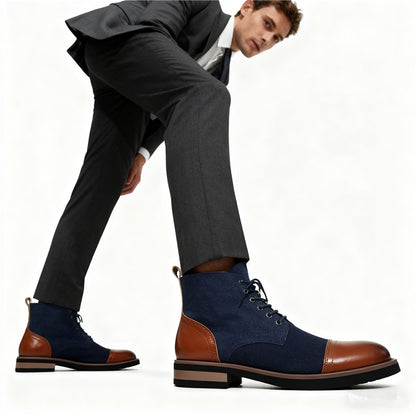 Men's Leather Lace - up Ankle Boots Retro Color - Block Formal Casual Boots Comfortable Non - slip Dress Boots For Daily Wear