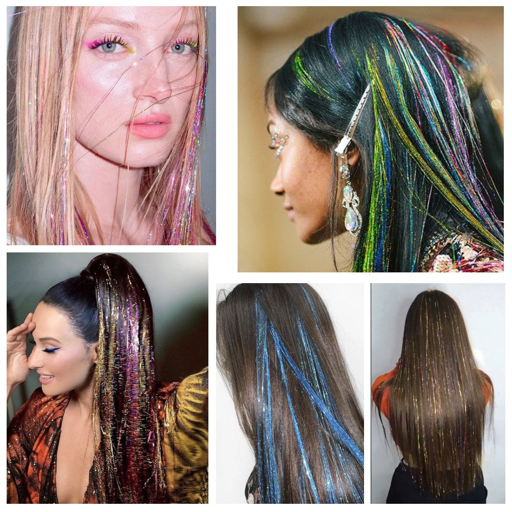 MISSQUEEN kit de cabelo sintético de 22 polegadas com 16 cores, com ferramentas, para extensão de cabelo feminino, tranças, brilho e cabelo cintilante