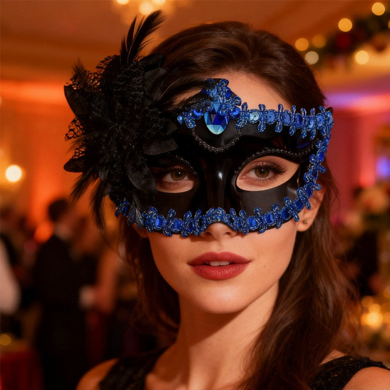 2PCS Couple Masks Sexy Painted Masquerade Venice Feather Flower Party Half Face Cover Wedding Carnival Performance Costume Prom
