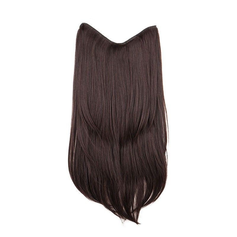 Alongamento de Cabelo Sintético de 22 Polegadas em Formato V, Longo e Liso, Peça de Cabelo em Camadas Natural Invisível para Uso Diário Feminino em Festas e no Dia a Dia