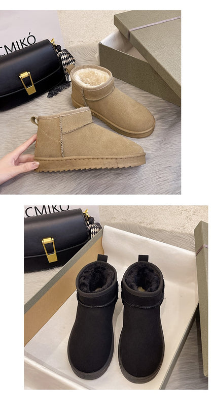 Snow Boots Women's Short Tube Thickened Cotton Shoes Non-slip Winter New Shoes Student Women's Shoes 2023 Black Boots