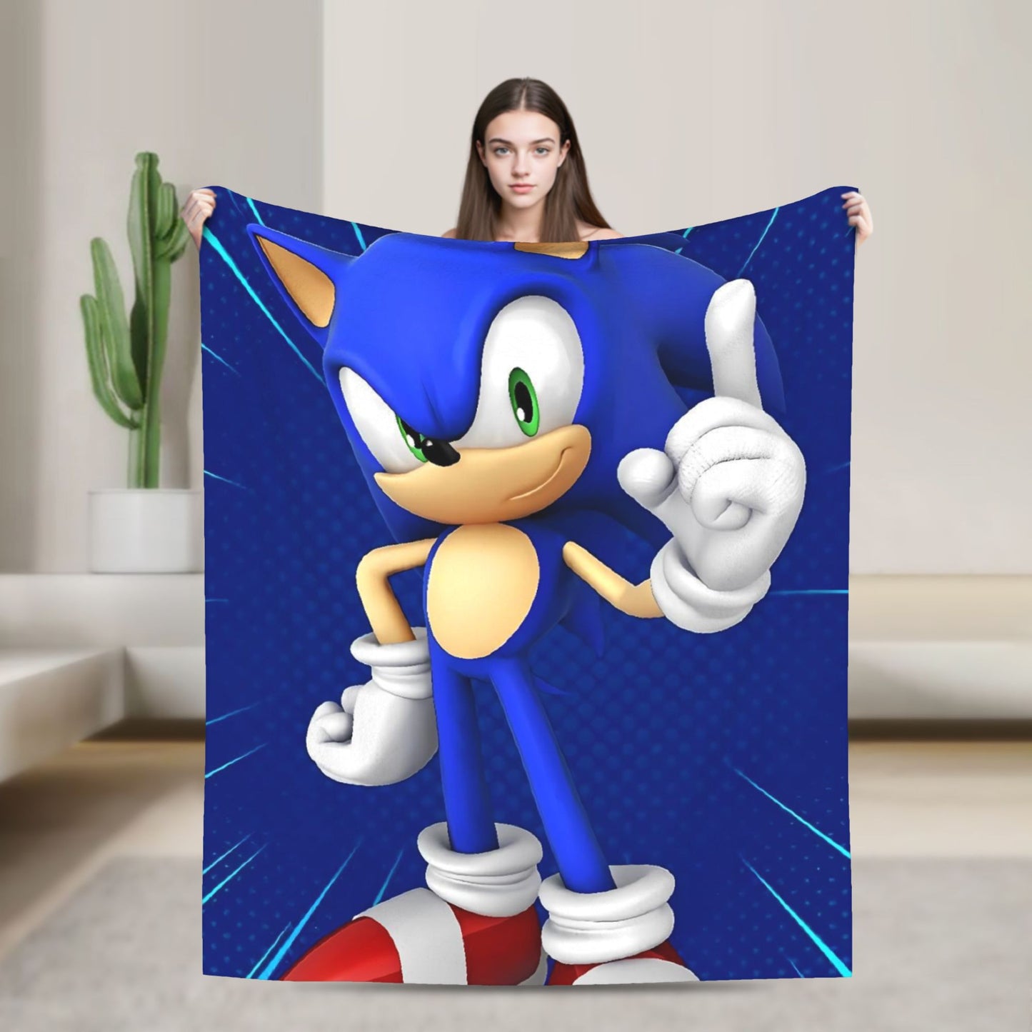 Manta Macia com Estampa de Pelúcia S-Sonic Retrô Desenho Animado Para Ar Livre Decorativa Flanela Cobertor de Cama