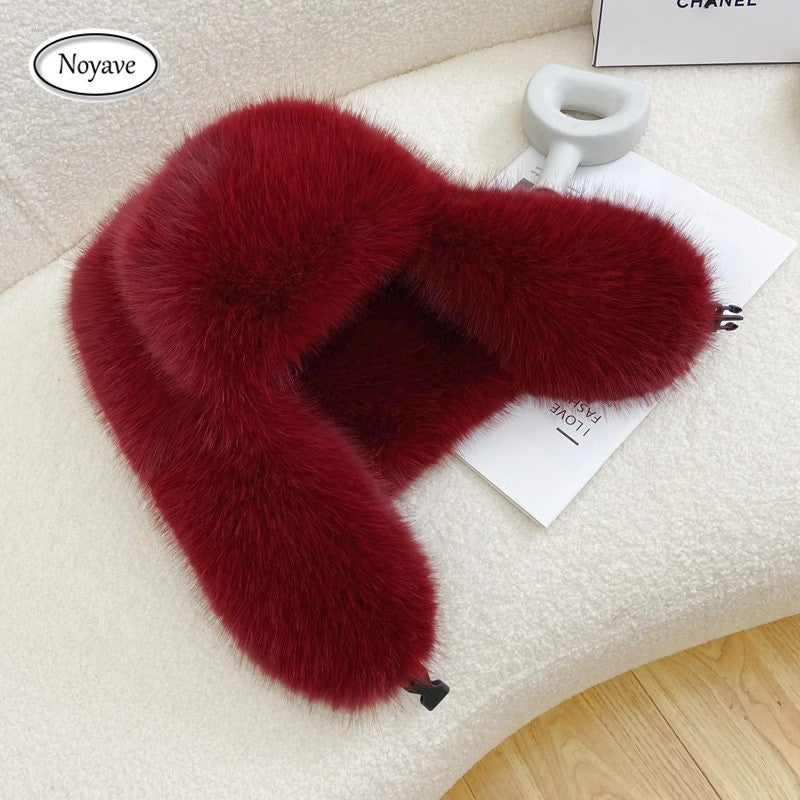 Fluffy Imitation Mink Fur Bomber Hats Women's Autumn and Winter Korean Version Plush Hat Female Ins Blogger Cycling Cold Hat