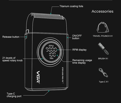 VGR Hair Trimmers Professional Hair Clippers Electric Hair Clippers 0MM Trimmer Reciprocating Mens Beard Trimmers V-977 V-377