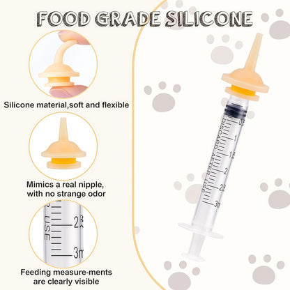 12 bicos de silicone para alimentação com seringa reutilizável para gatos, adequada para filhotes recém-nascidos de gatos, cachorros, animais de estimação, animais selvagens, coelhos