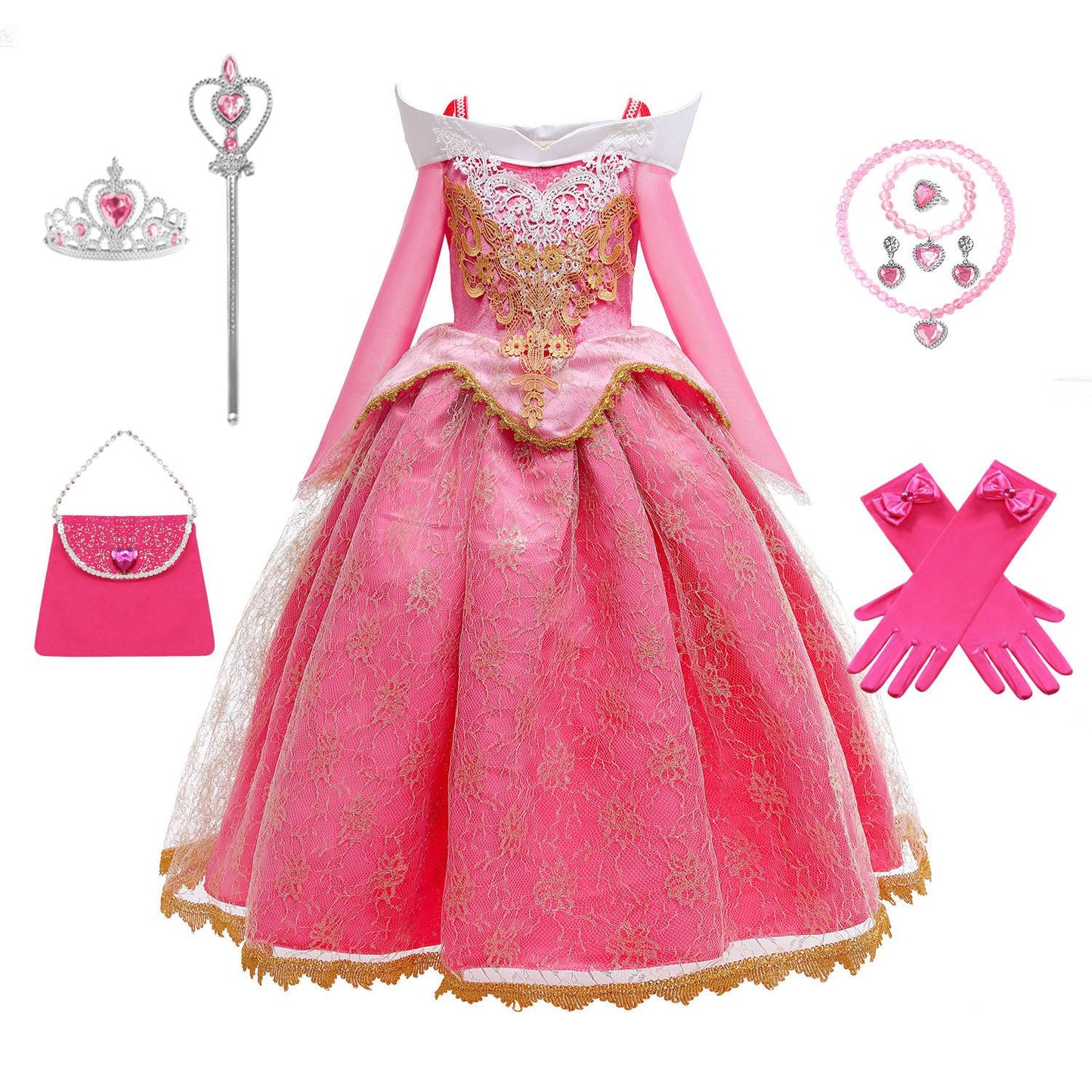 Sleeping Beauty Aurora Princess Halloween Cosplay Dress Off Shoulder Gift Carnival Party Fancy Princess Lace Dress