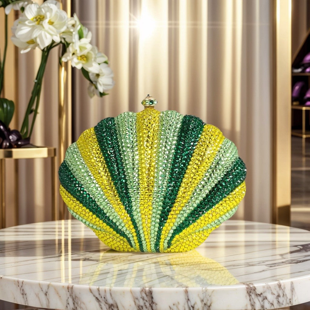 Women Novelty Shell Crystal Evening Clutch Glitter Rhinestone Diamond Handbag Purse for Cocktail Party Prom