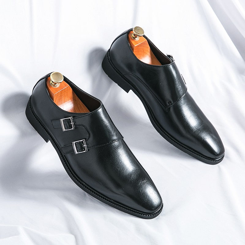 Classic Retro Dress Men's Monk Leather Shoes With Pointed Toe Buckle Business Office Wedding Soft Comfortable Men's Shoes