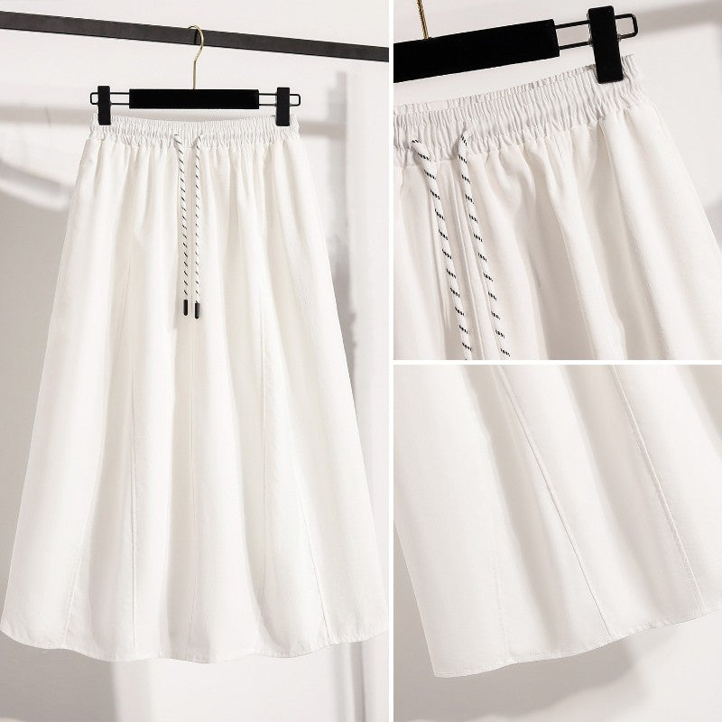 Korean Style Casual Versatile Long Skirt Plus Size Skirts Women 2025 Autumn New Fashionable High Elastic Waist A Line Skirt