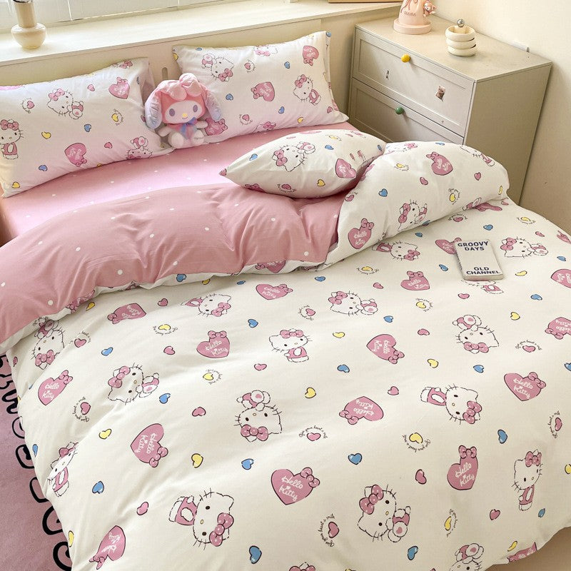 New Sanrio Hello Kitty Bedding Set Cotton Kuromi Melody Bedding Double Pillowcase Bed Linens Girl Dorm Bedclothes Home Textile