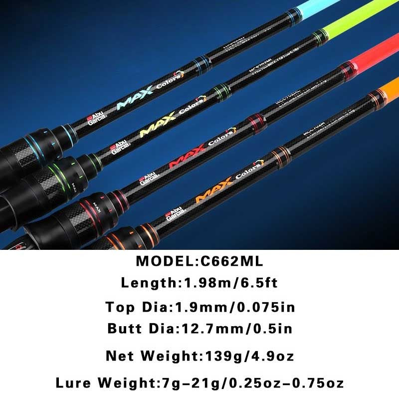 Vara de pesca Abu Garcia Rainbow original 4 cores 2 partes Vara de pesca de isca