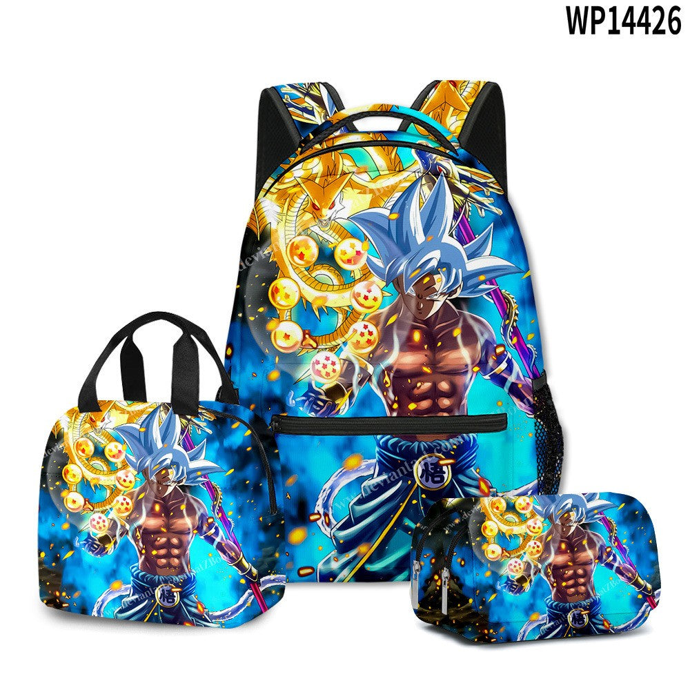 3D Print Dragon Ball Large Capacity Backpack Set Goku Super Saiyan GT Z Lunch Bag Pencil Case for Boys School Travel Picnic 20L