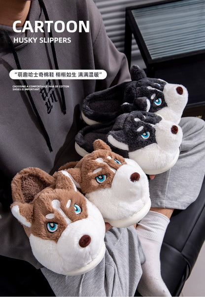 Plus Size 50 Indoor Fluffy Slippers For Women Men Winter Warm Shoes Cute Cartoon Dog Light Weight Couples Home Floor Slipper