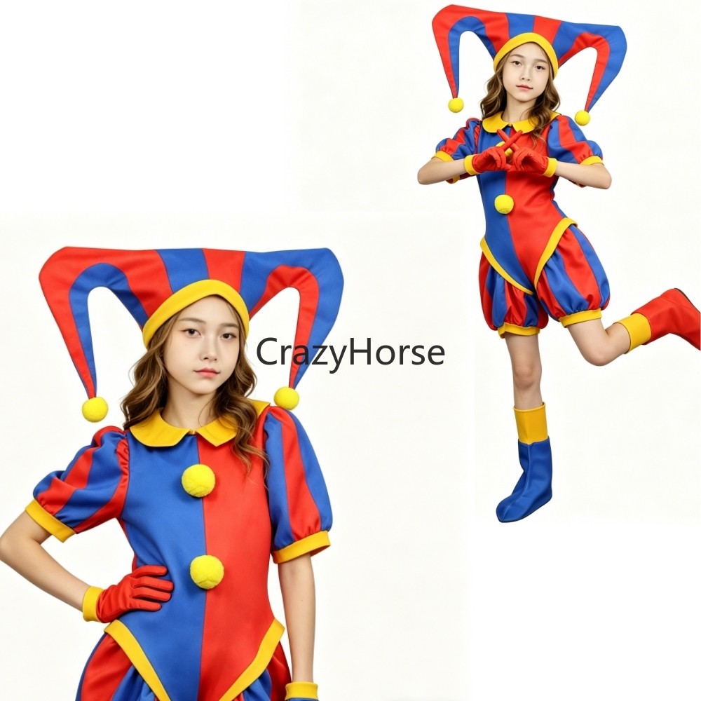 The Amazing Digital Freak Circus Pomni Cosplay Costume Women Men Caine Cartoon Uniform Hat Gloves Outfit Halloween Jorker Party