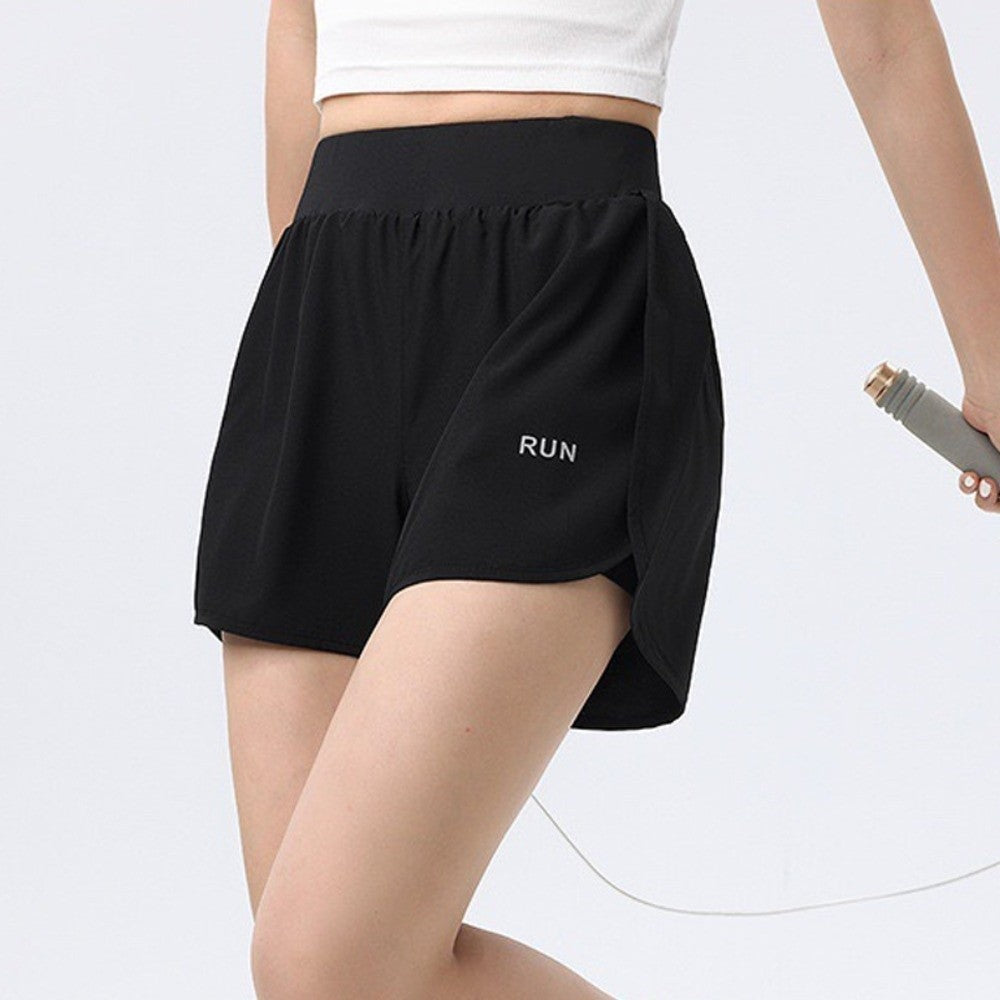Fashion Anti-glare Lining 2 in 1 Yoga Shorts Loose Fitting Hem Elastic Sports Shorts Breathable Quick Dry Fitness Shorts Gym