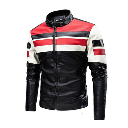 Autumn Men's Stand Collar Color-Block PU Jacket, Fashionable  Jackets, Spring Casual Coat. Asian Size Loose Fit Top.