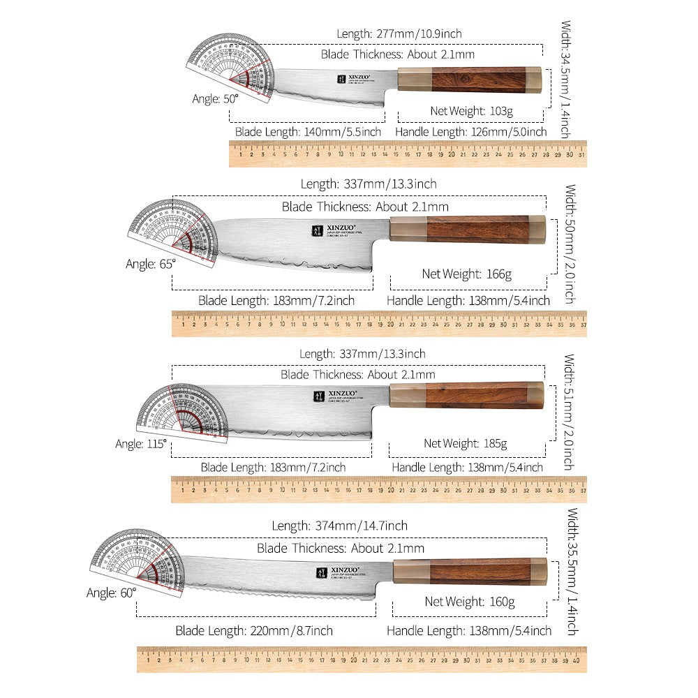 XINZUO 4PCS Kitchen Knives Set Japanese ZDP-189 Composite Steel 65-67 HRC Chef Knife Bread Nakiri Santoku Utility Cooking Tools