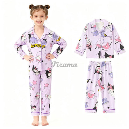 2pcs Stitch Print Kids Pajama Set for Boys and Girls Long Sleeve Top & Pants Set Stitch Lilo Comfy Set Button Down Loungewear