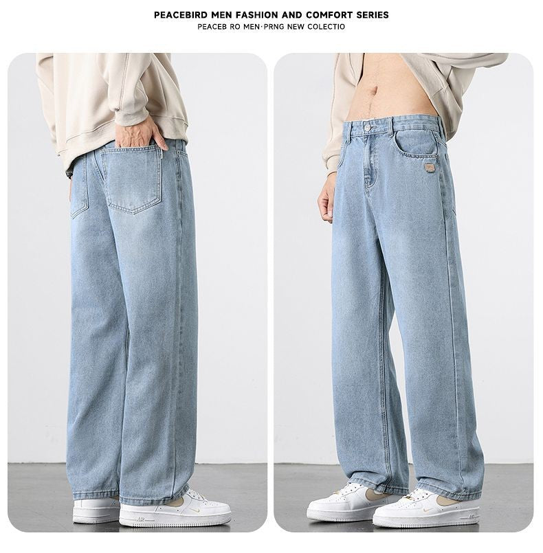 Calça Jeans Masculina Reta Vintage de Primavera Outono Calça Casual de Alta Qualidade Masculina Coreana Moderna Folgada de Perna Larga